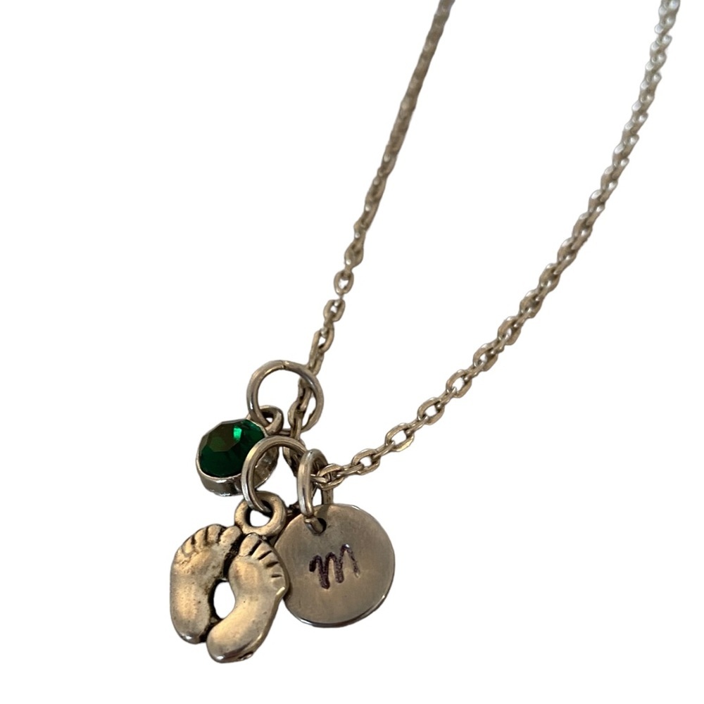 Madewell silver tone chain necklace with charms green rhinestone